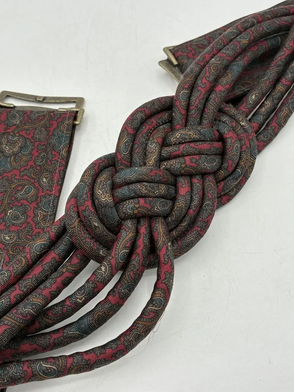 Vintage Century Canada All Silk Paisley Knotted Rope Belt 1980s Statement